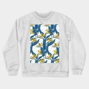 Bird of paradise flowers on white Crewneck Sweatshirt